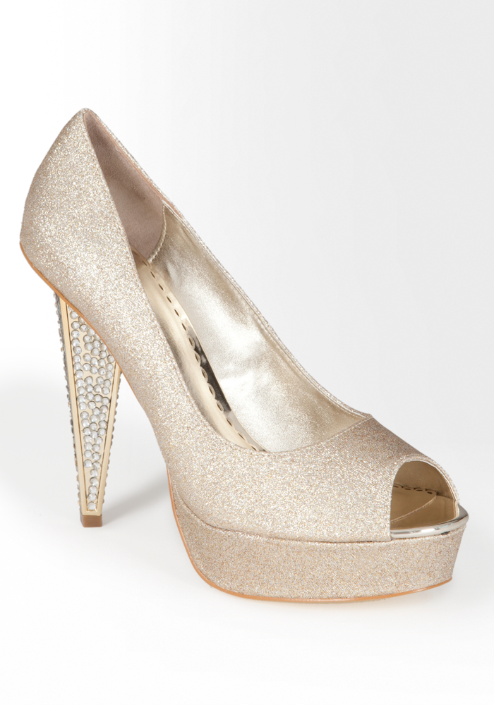 bebe Joyce Rhinestone Heel Glitter Pump