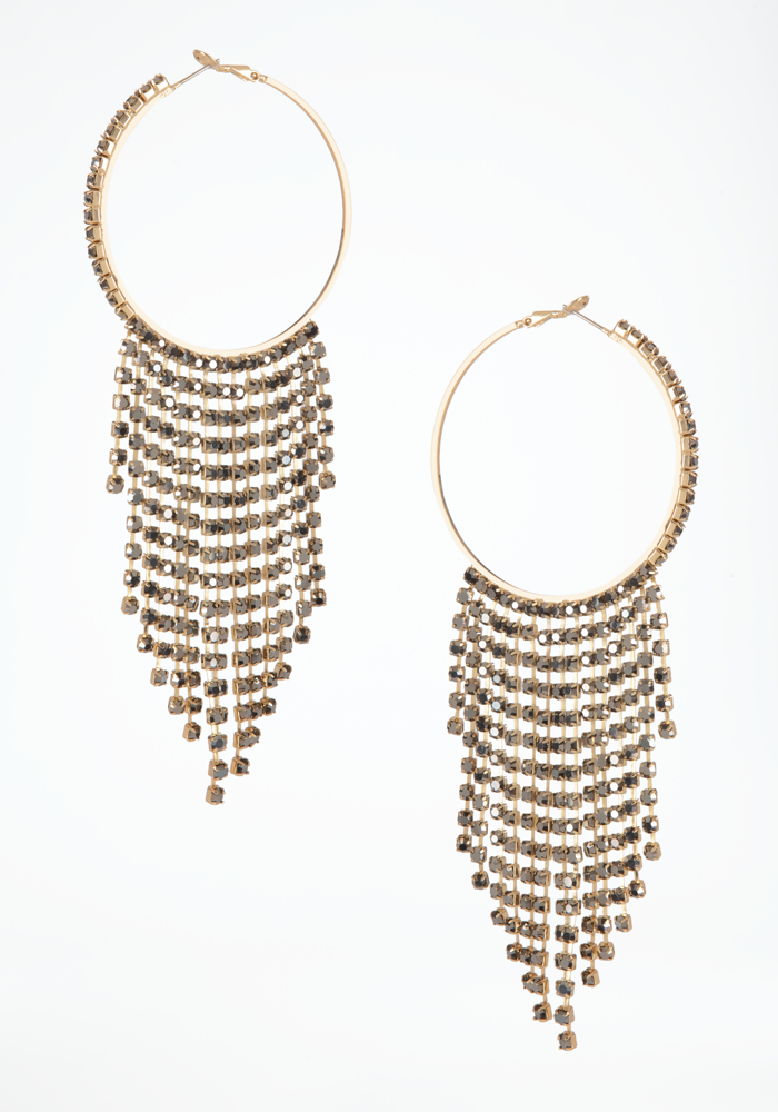 bebe Fringe Crystal Hoop Earring