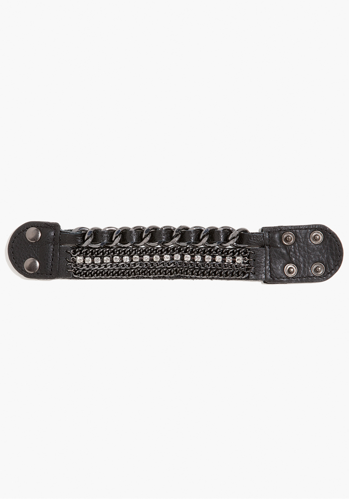 bebe Chainlink & Crystal Leather Bracelet