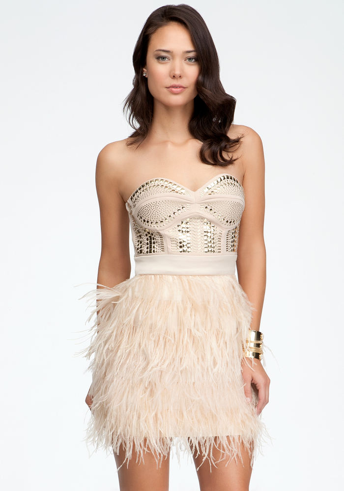 bebe Isis Studded Feather Dress