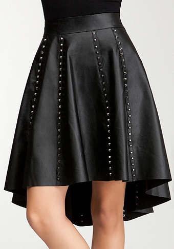 bebe Studded Leather Hi-Lo Skirt