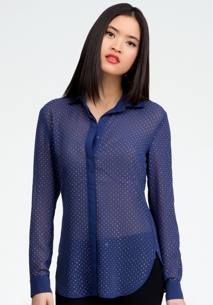 bebe All Over Studded Button Up Blouse