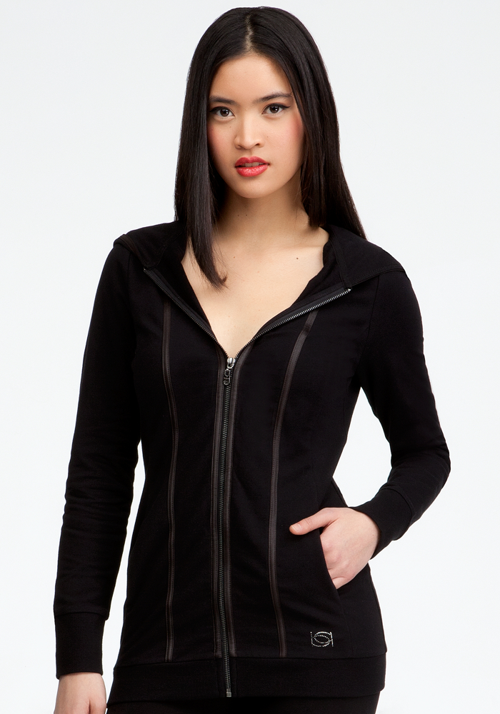bebe Logo Coated Jersey Slim Long Hoodie