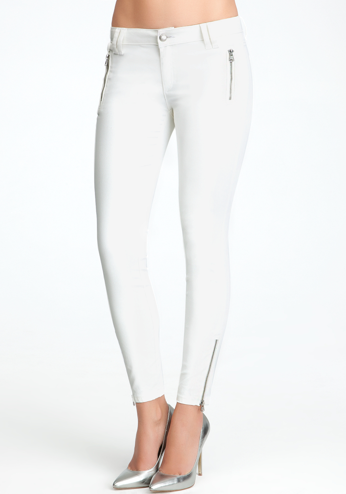 Matte Coated Zipper Skinny Jeans at bebe