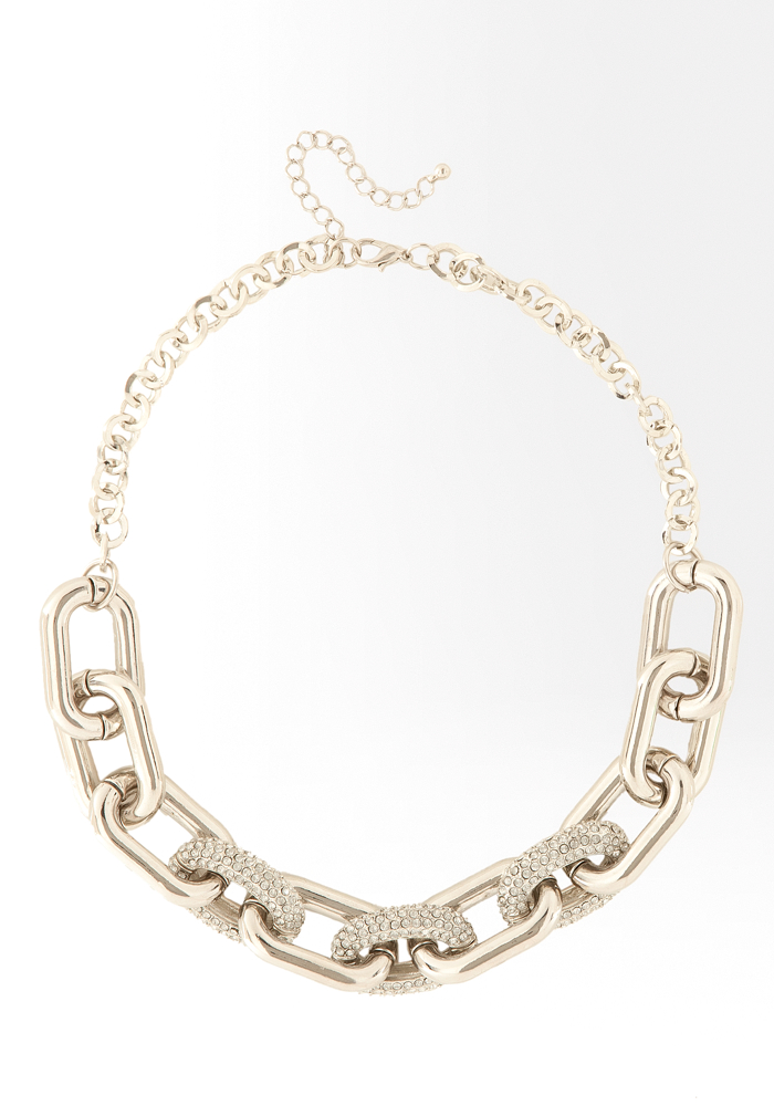 bebe Rectangular Chainlink & Crystal Necklace