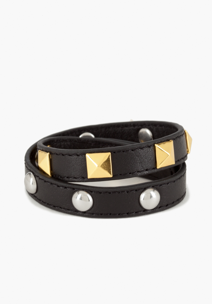 bebe Leather Wrap & Stones Bracelet