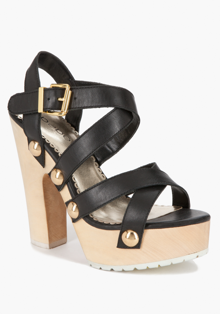 Thalia Leather & Wood Sandal at bebe