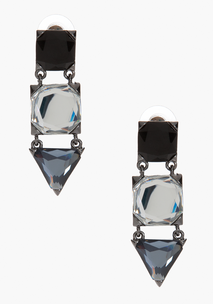 Geometric Stone Drop Earring - Black Crystal - 1Sz