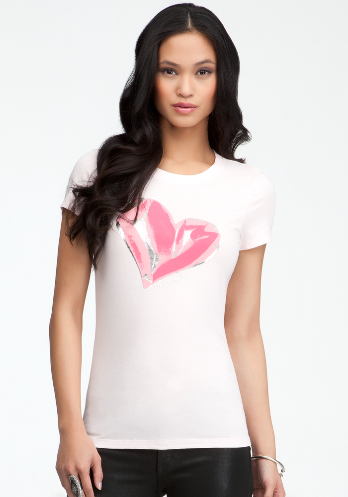 bebe Basic Heart Crew Neck Tee