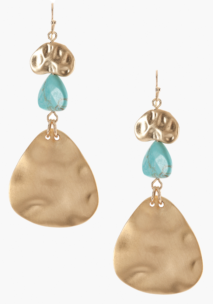 bebe Hammered Metal & Turquoise Earring