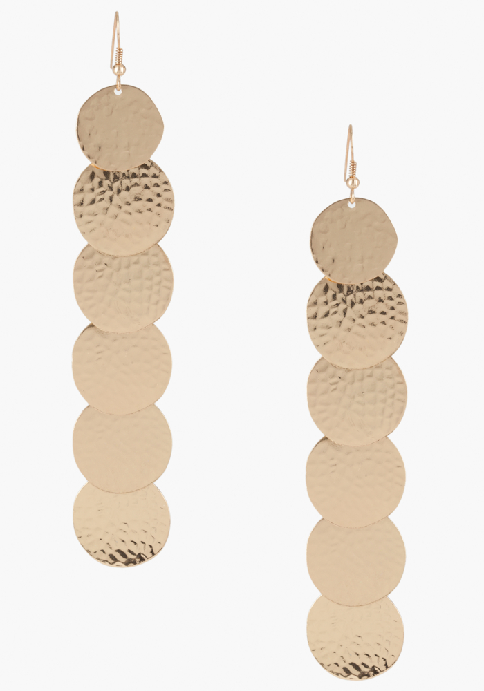 Hammered Disc Linear Earring - Gold - 1Sz