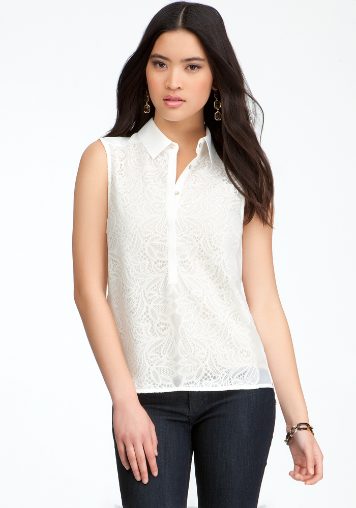bebe Lace Paneled Sleeveless Top