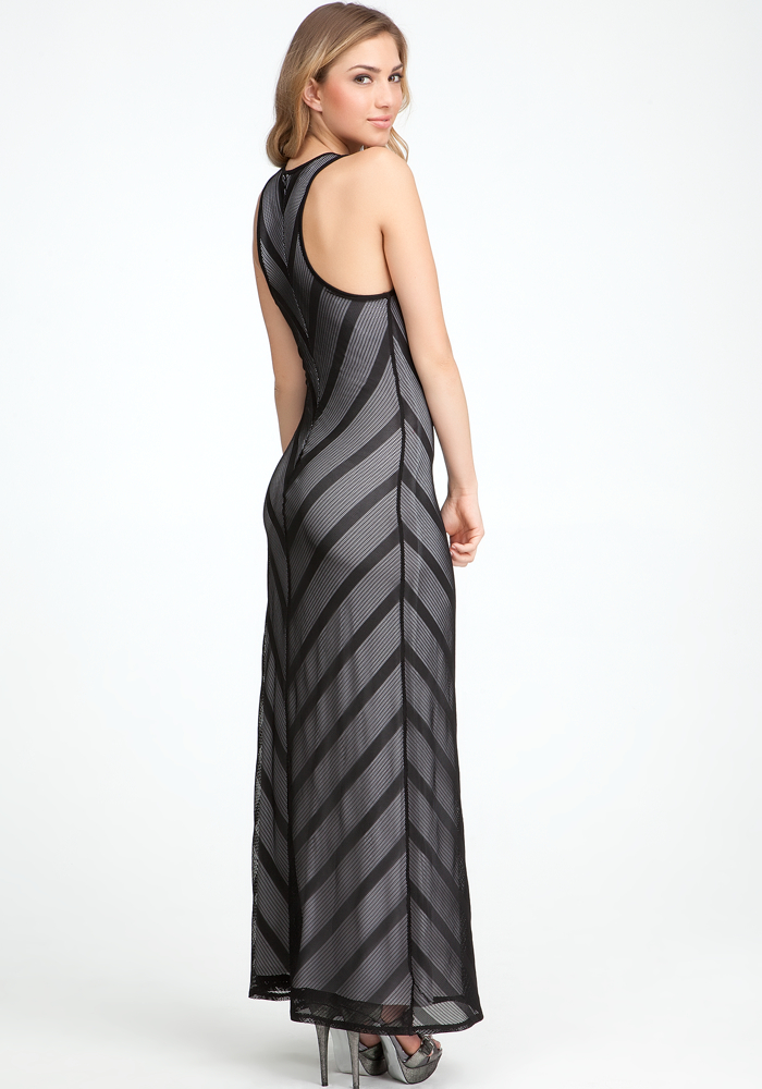 bebe Stripe Mesh Maxi Dress