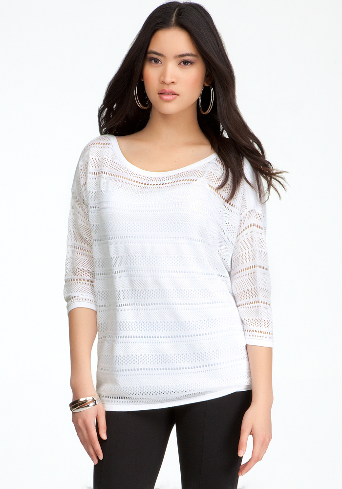 bebe Open Stitch Stripe Top