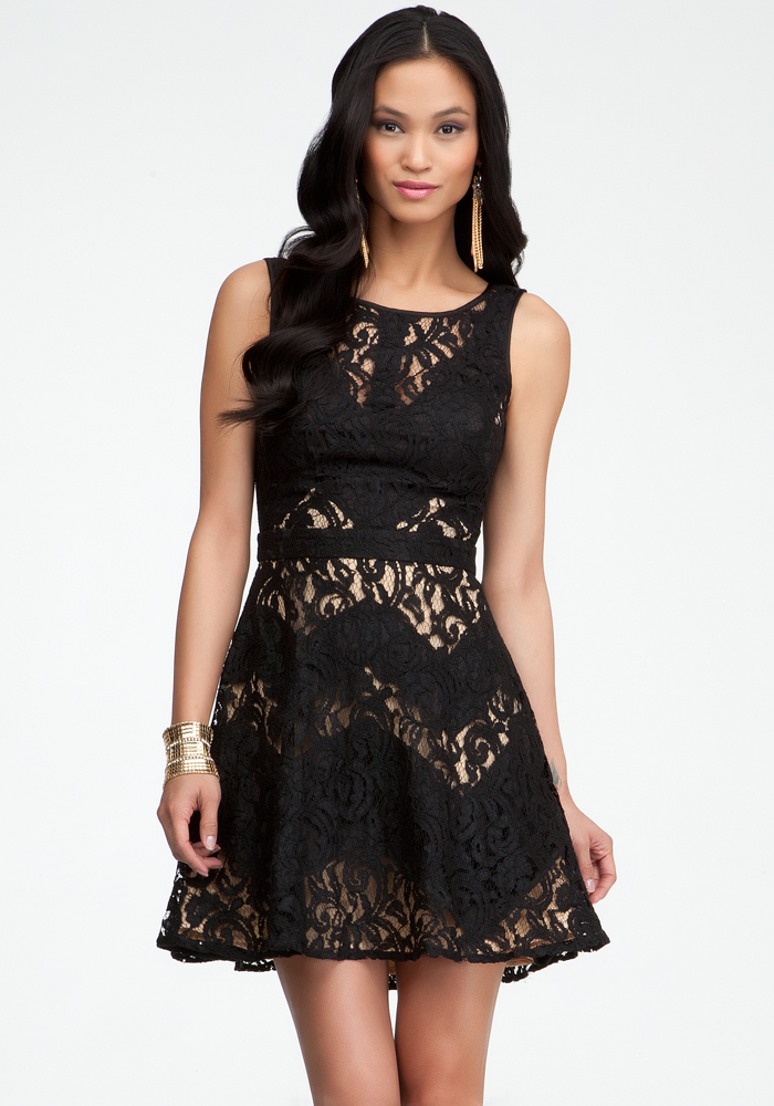 bebe Lace & Contrast Zigzag Dress