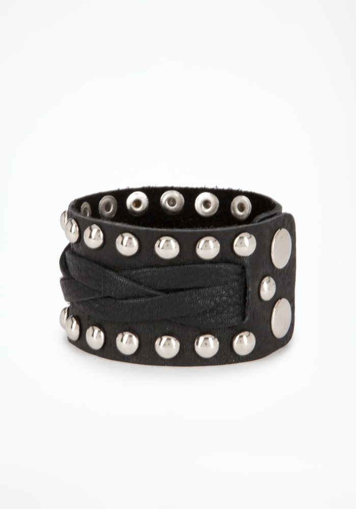 bebe Stud & Leather Cuff