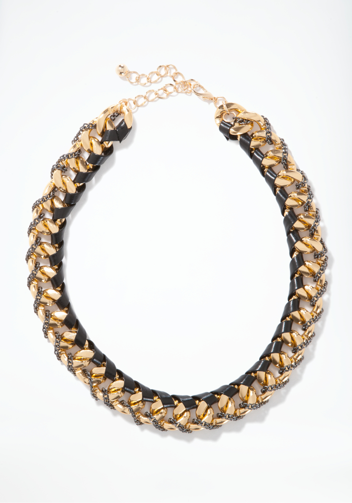 bebe Leather Wrapped Chainlink Necklace