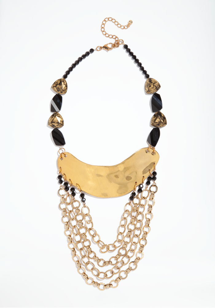 Stone & Multi Chain Hammered Necklace at bebe
