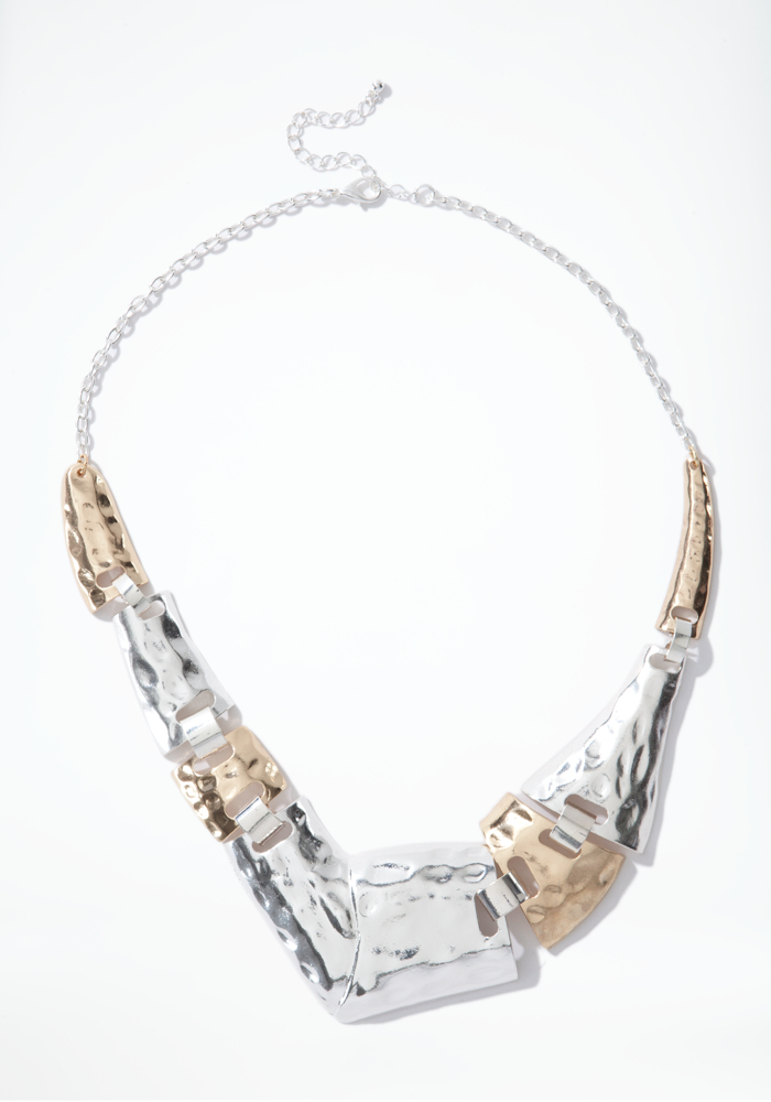 bebe Asymmetric Hammered Metal Necklace