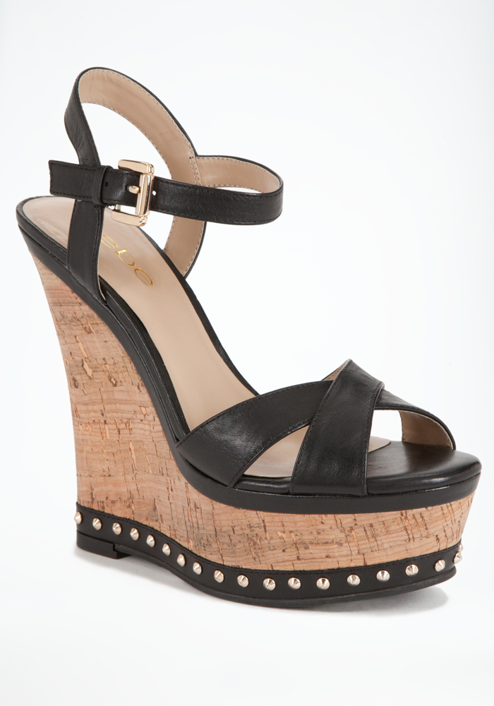 bebe Shelly Cork Studded Wedge