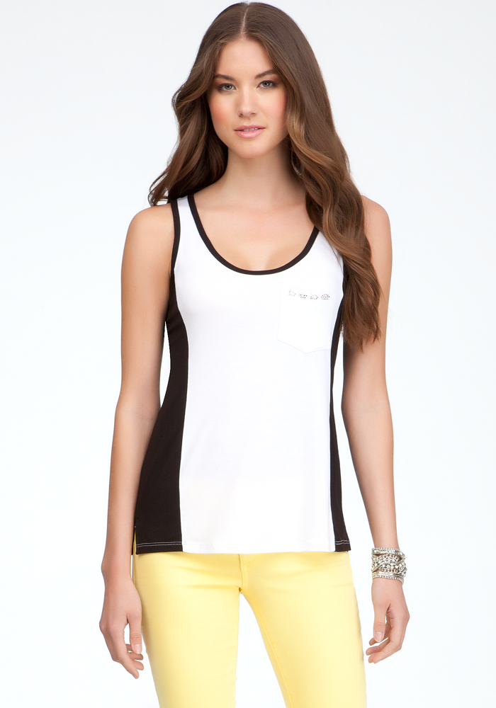 bebe Logo Colorblock High Low Tank
