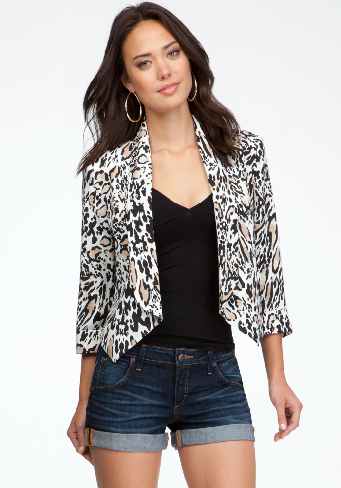 Leopard Print Shawl Collar Blazer at bebe