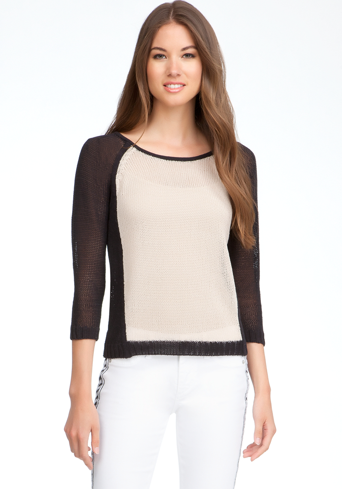 bebe Colorblock Cord Yarn Top
