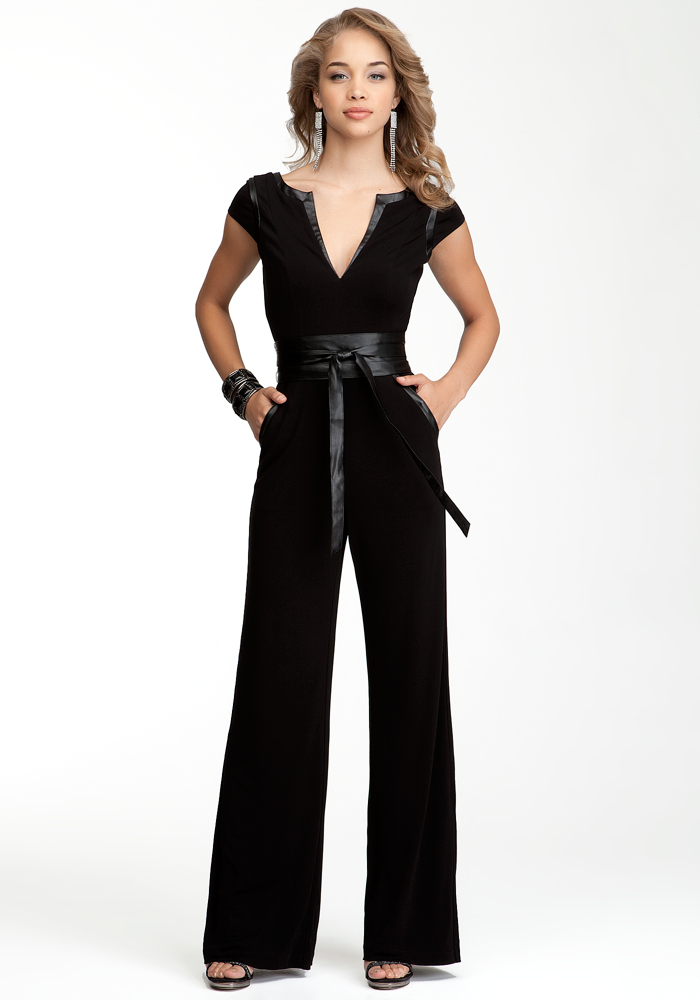bebe Wrap Belt Knit Jumpsuit - PETITES