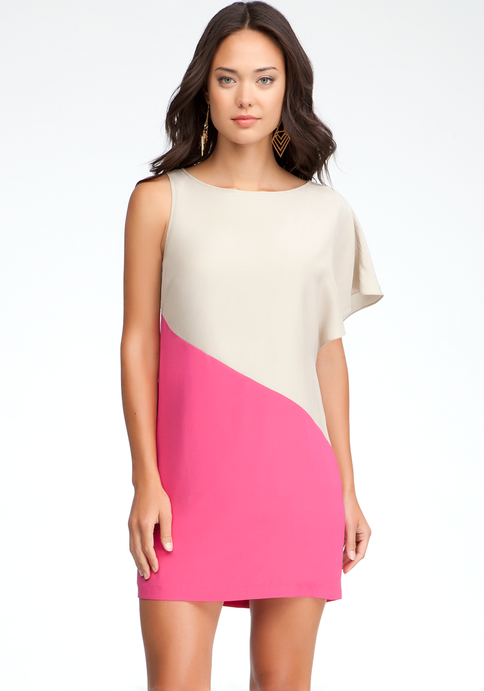 bebe One Shoulder Colorblock Silk Dress