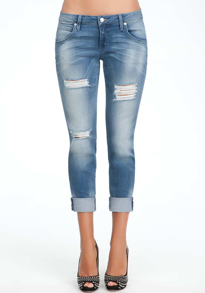 bebe Distressed Skinny Boyfriend Jeans