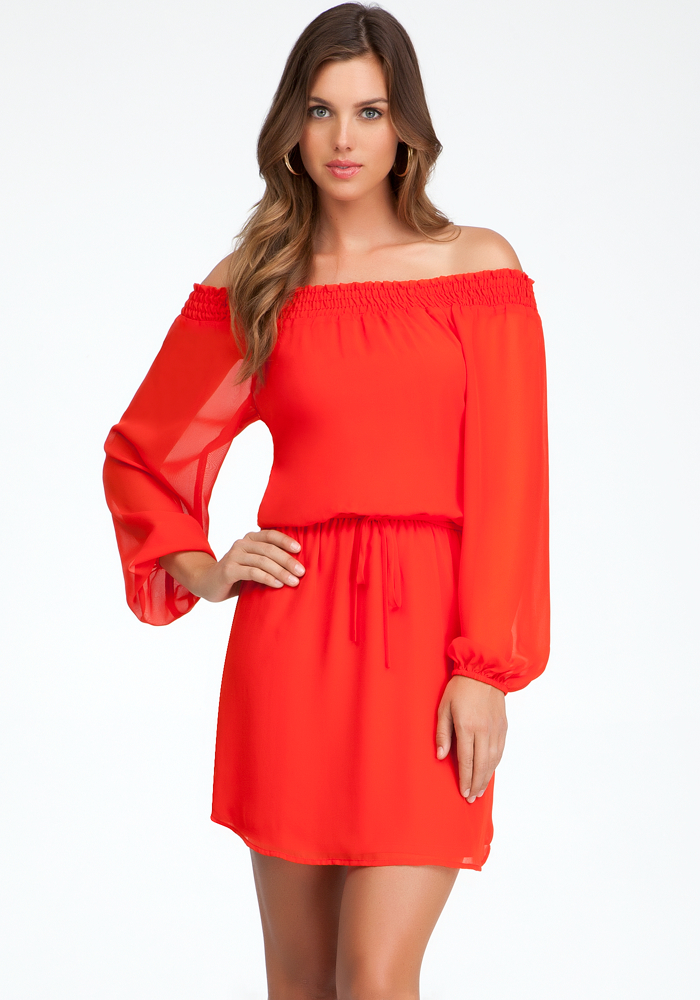 bebe Off Shoulder Woven Dress