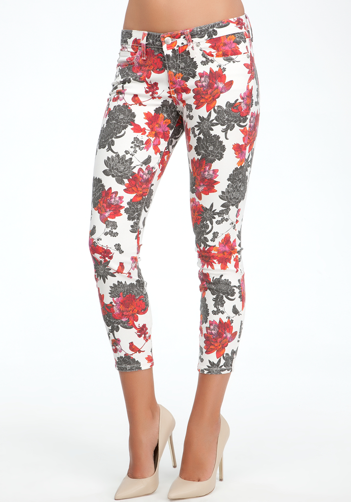 bebe Floral Print Icon Crop Jeans
