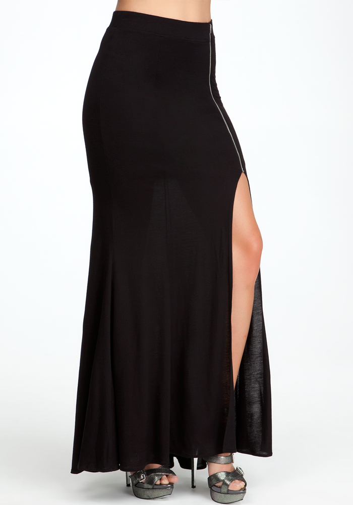 Zipper Slit Maxi Skirt