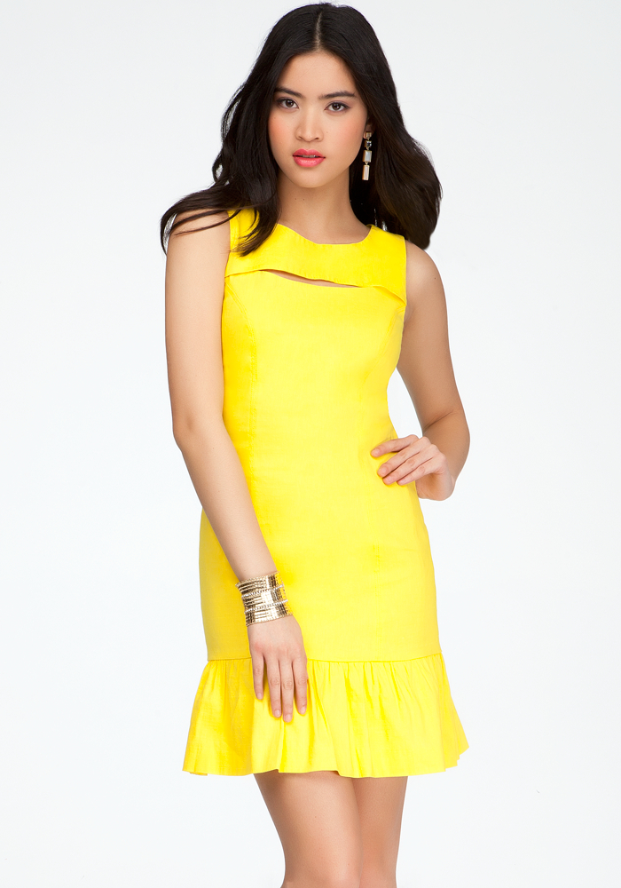 bebe Front Cutout Linen Dress