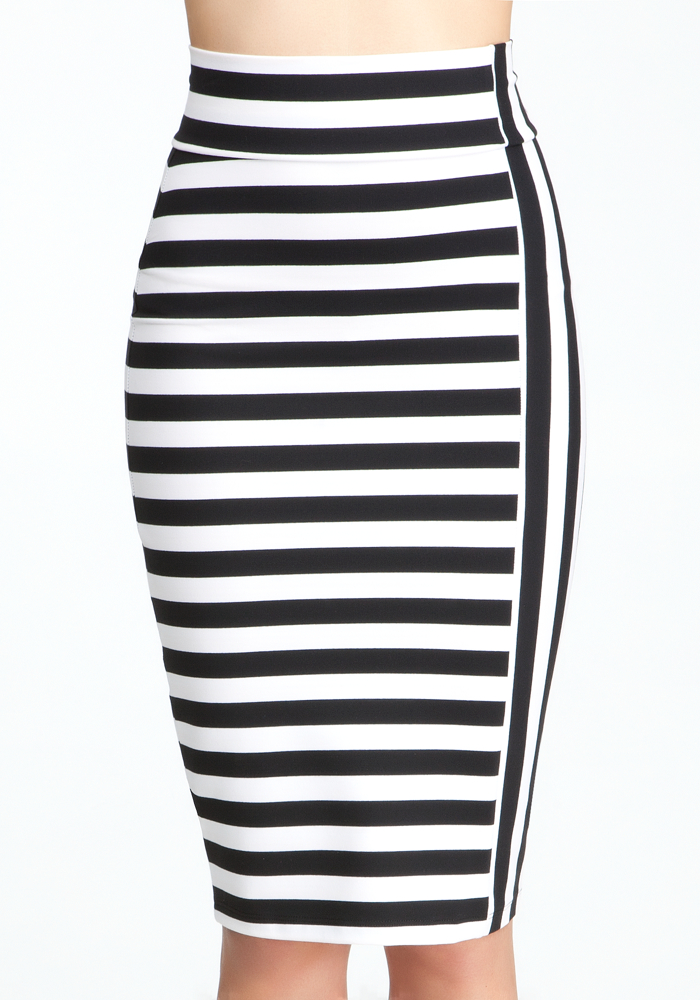 bebe Mixed Stripe Midi Knit Skirt