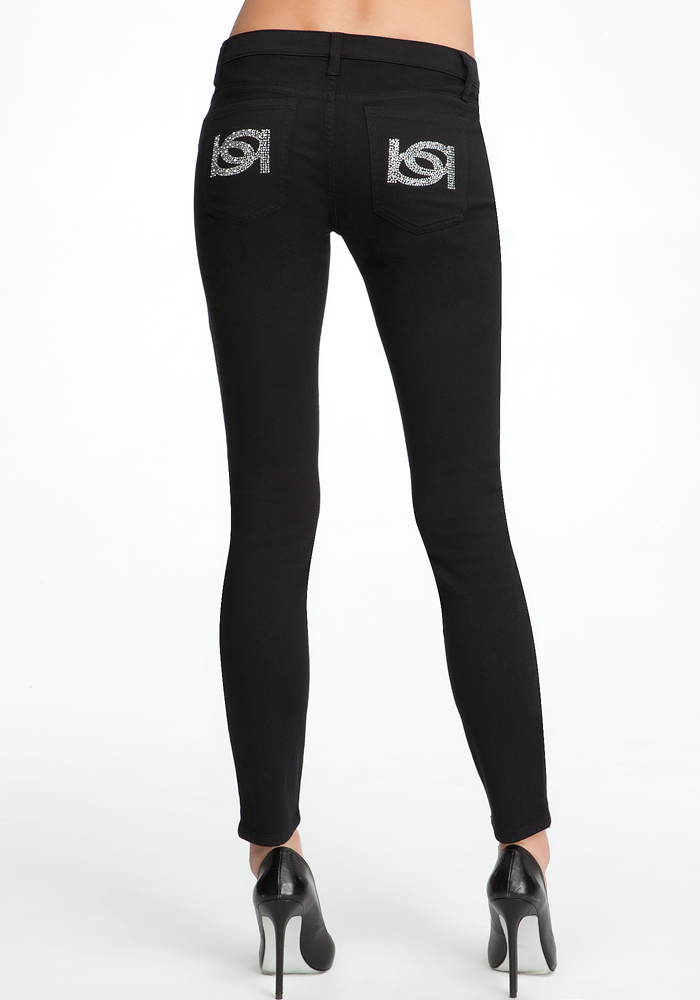 bebe Logo Pearl & Crystal Skinny Jeans - ONLINE EXCLUSIVE