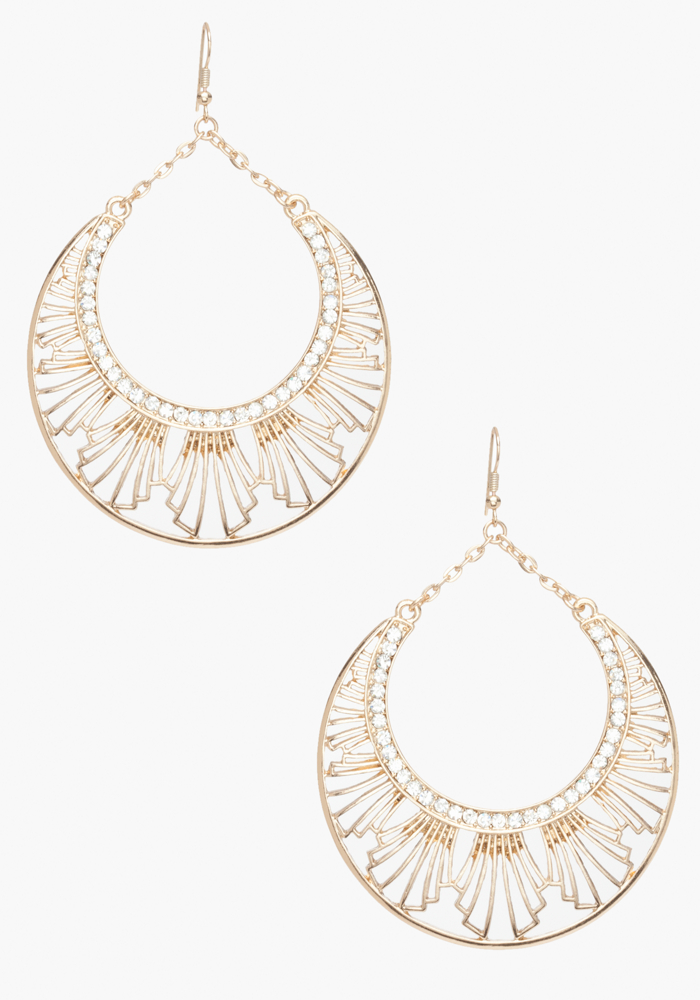 bebe Art Deco Drop Hoop Earring