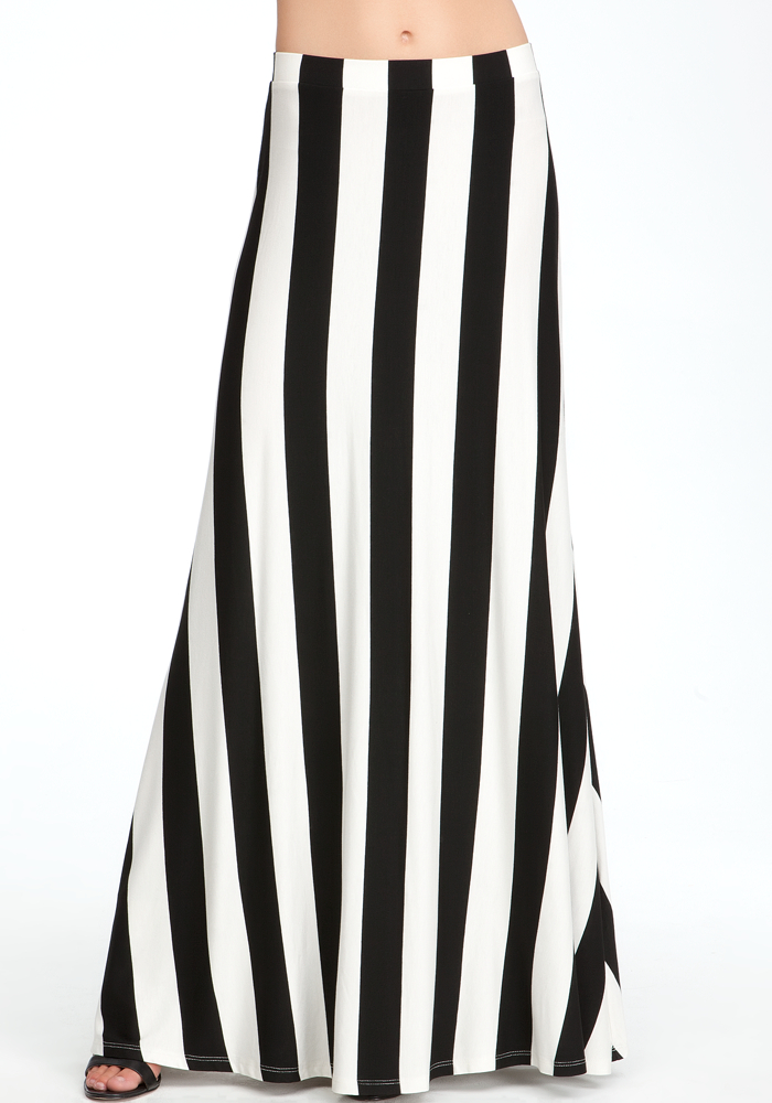 bebe Vertical Rugby Stripe Maxi Skirt