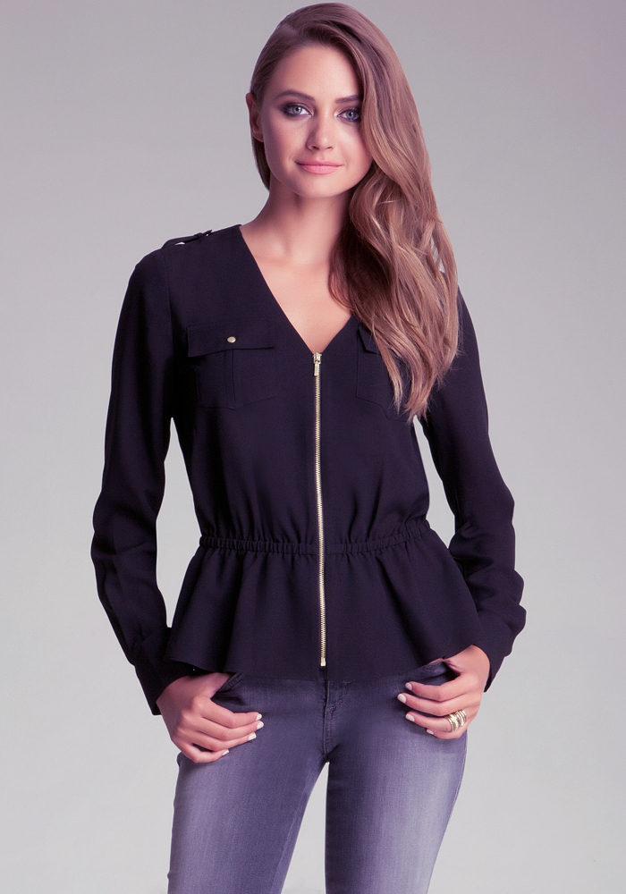 zip front peplum top