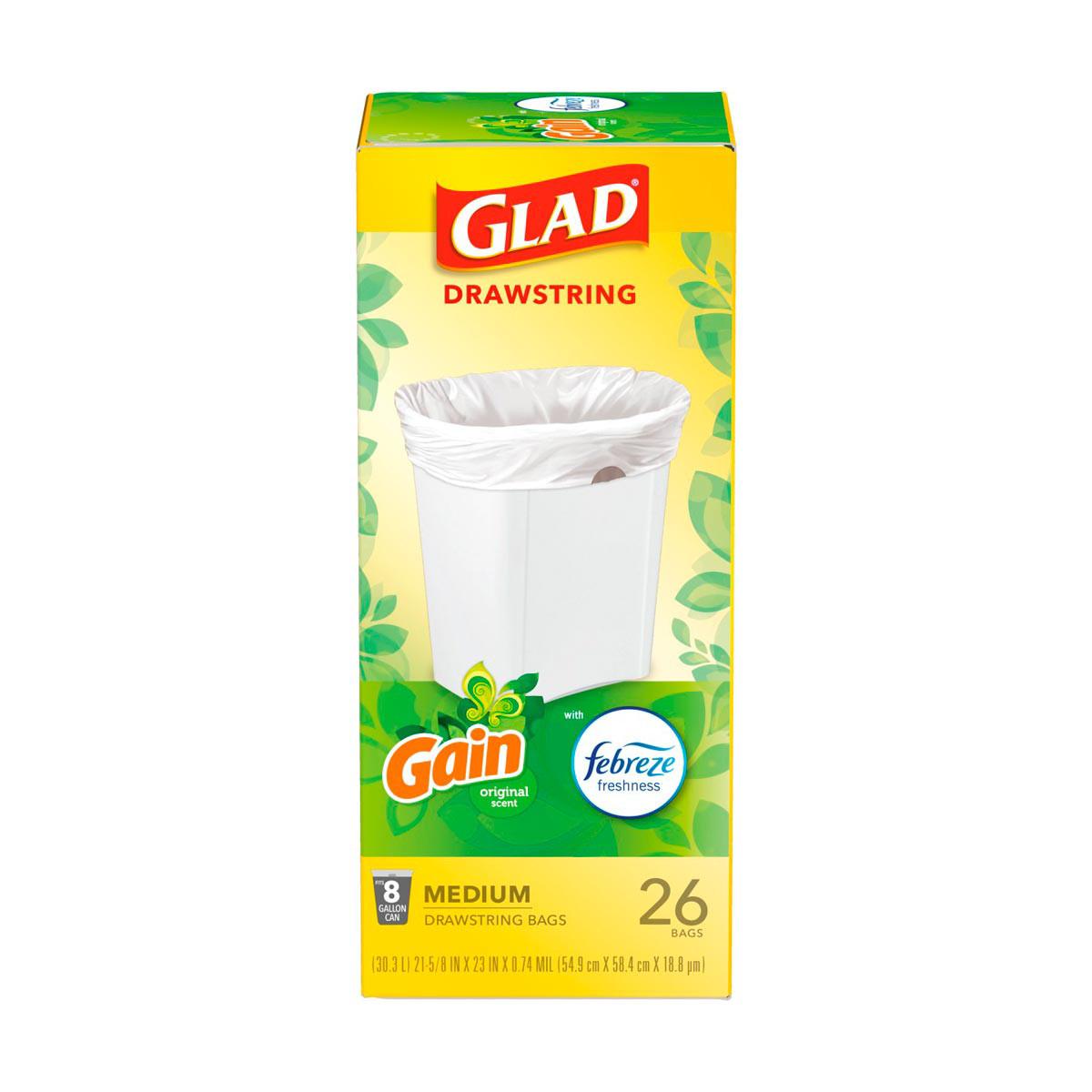 Glad Medium Drawstring Trash Bags With Gain Original Scent And Febreze