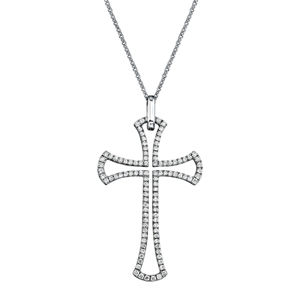 Simon G 18 KT White Gold Diamond Cross Pendant