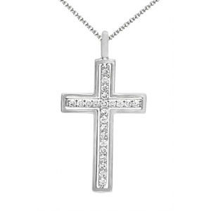 18K White Gold Diamond Cross Pendant