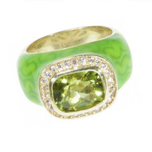 Haggai Peridot and Green Enamel Ring