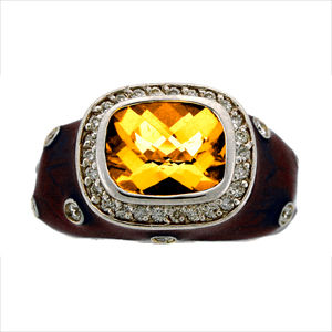 Haggai Black Enamel Citrine and Diamond Ring