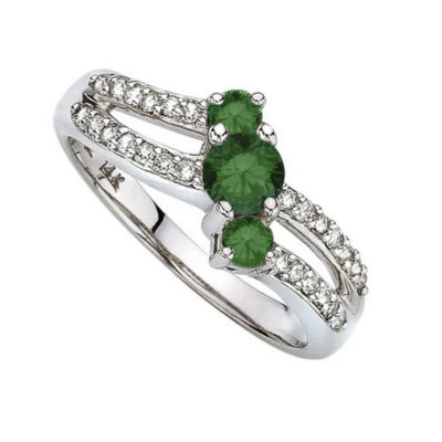 1/4 Carat Three Stone Green Diamond Ring