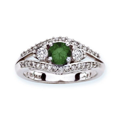 Green Center Three Stone Engagement Ring