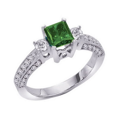 Princess Cut Green Diamond Center Engagement Ring