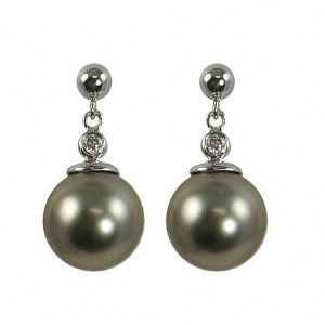 Black Pearl & Diamond Earrings