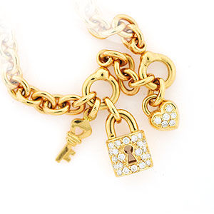 Heart, Lock and Key Bracelet with Diamond Accents