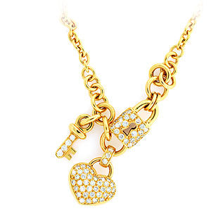 Diamond Heart, Lock and Key Necklace